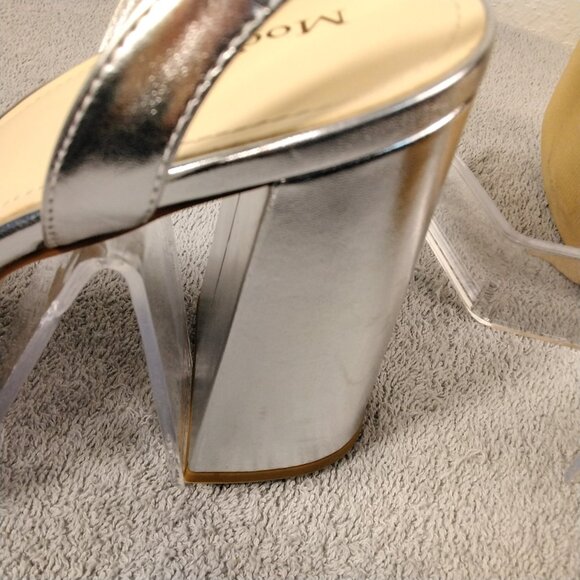 Modatope Womens Platform Sandals Silver Metallic Chunky Heels Ankle Strap Size 9 - Picture 12 of 16